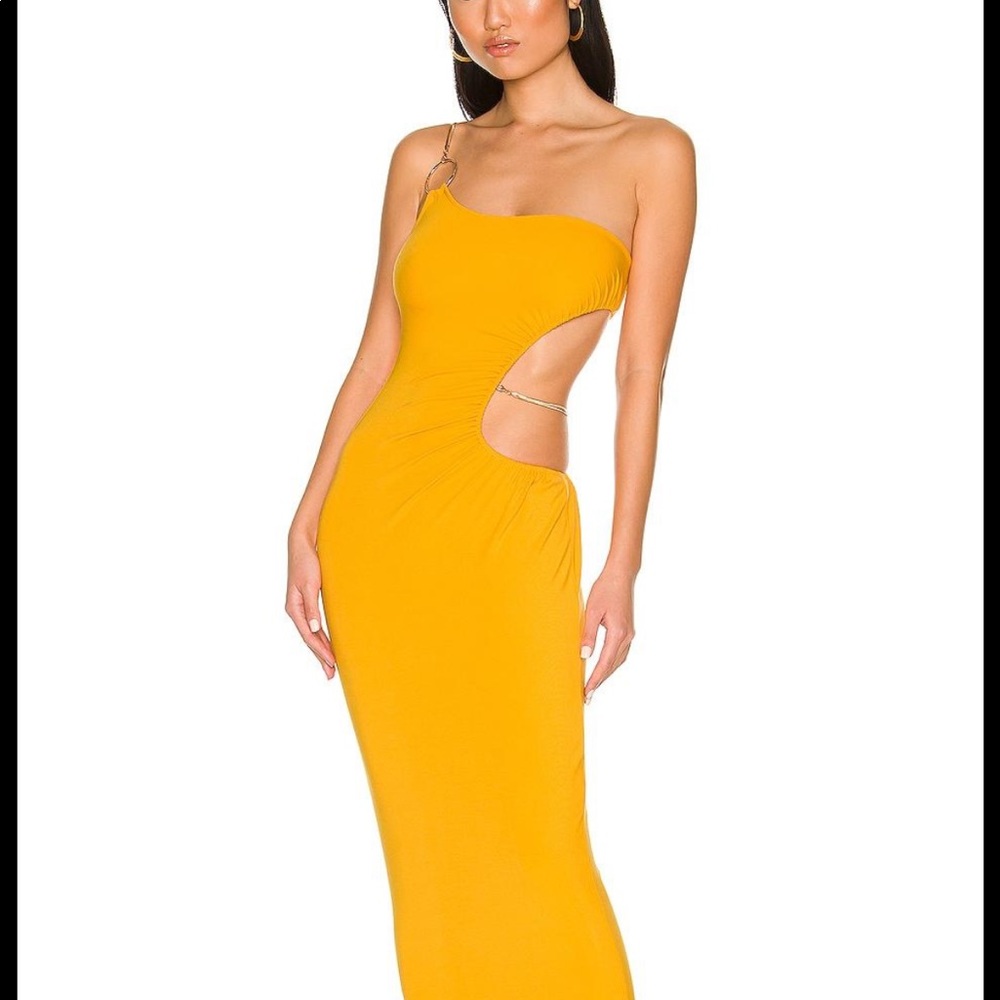 WeWoreWhat Yellow Chain Cut-Out MIDI Dress